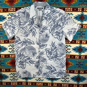 Savane Stretch Button Up Shirt Tropical Print‎ Short Sleeve L